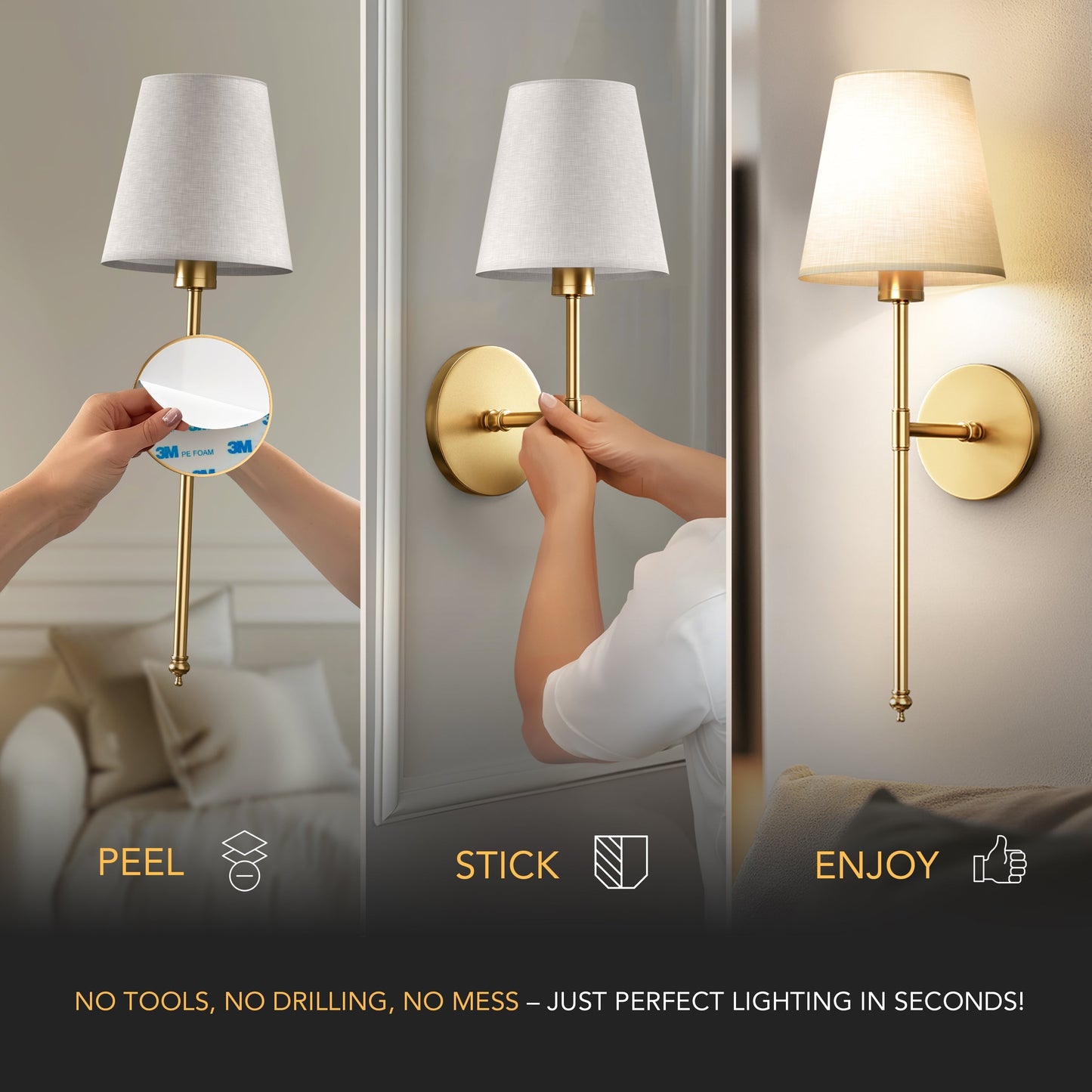 LuxeGlow Wandleuchte – Wandlampe für einfache, werkzeuglose Beleuchtung zu Hause