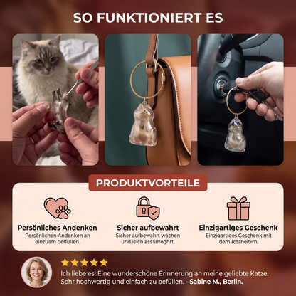 1+1 Gratis | Schlüsselanhänger als Andenken mit Katzenhaaren – Andenkenhalter für Tierhaare