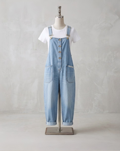 Saylor – Luftige Vintage-Latzhose in Denim-Optik mit verstellbaren Trägern