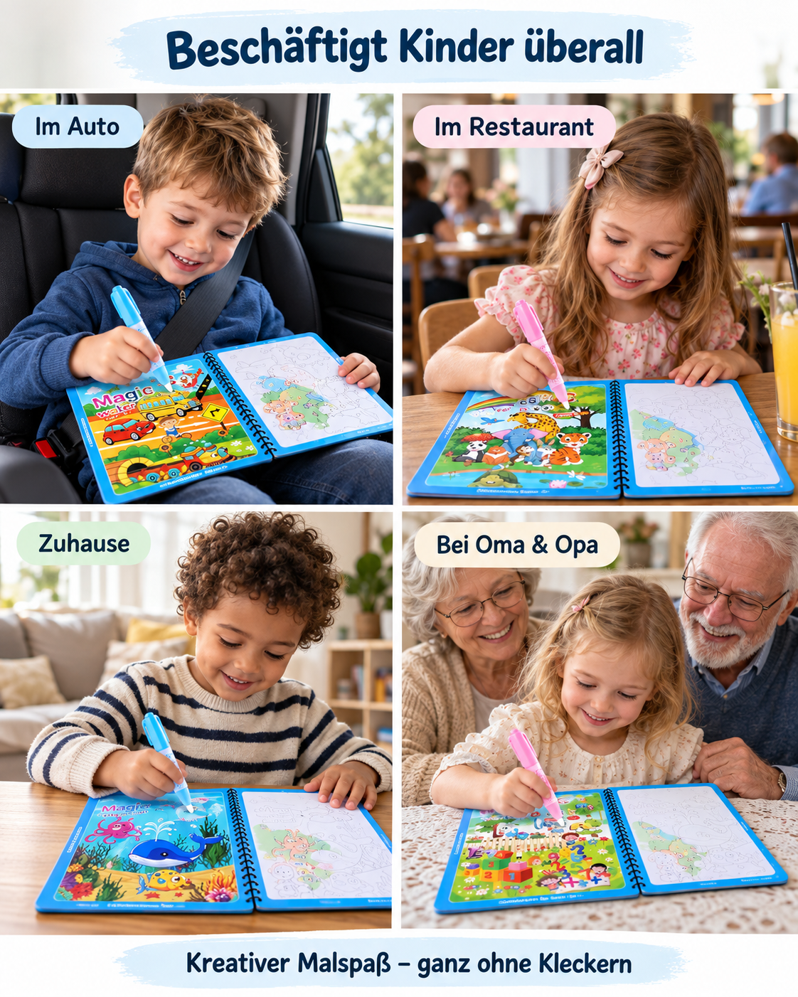 🎨 MagicWater™ | 4er-Set wiederverwendbare Wassermalbücher – Endloser Malspaß ohne Kleckern! | Letzter Tag Rabatt!