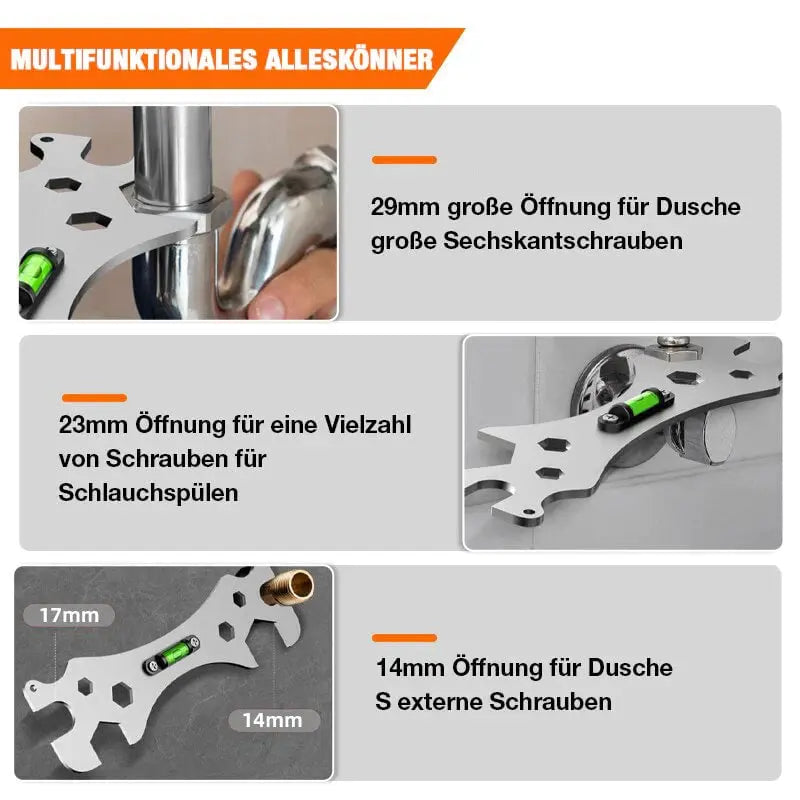 Multifunktionaler Winkelschlüssel | Edelstahl | Für Wasserhahnmuttern & enge Räume | Anti-Rutsch Design