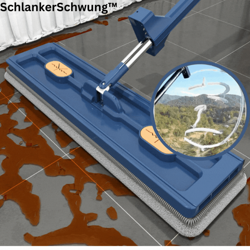 Flachwischer mit Selbst-Auswringer & Schmutzkamm | 360° drehbarer Mopkopf | Edelstahlstiel 126 cm | 2 Mikrofaserpads