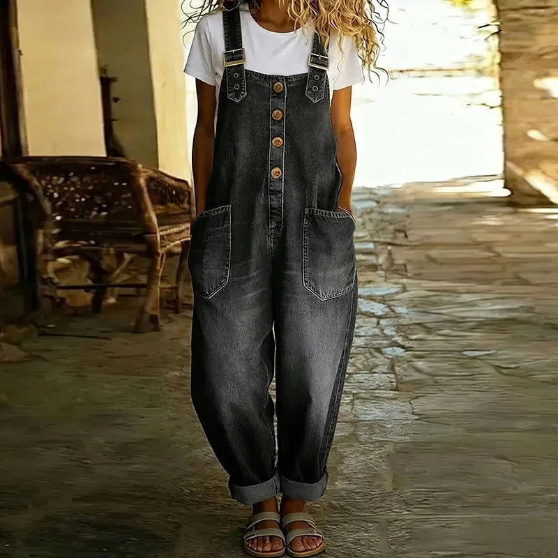 Saylor – Luftige Vintage-Latzhose in Denim-Optik mit verstellbaren Trägern