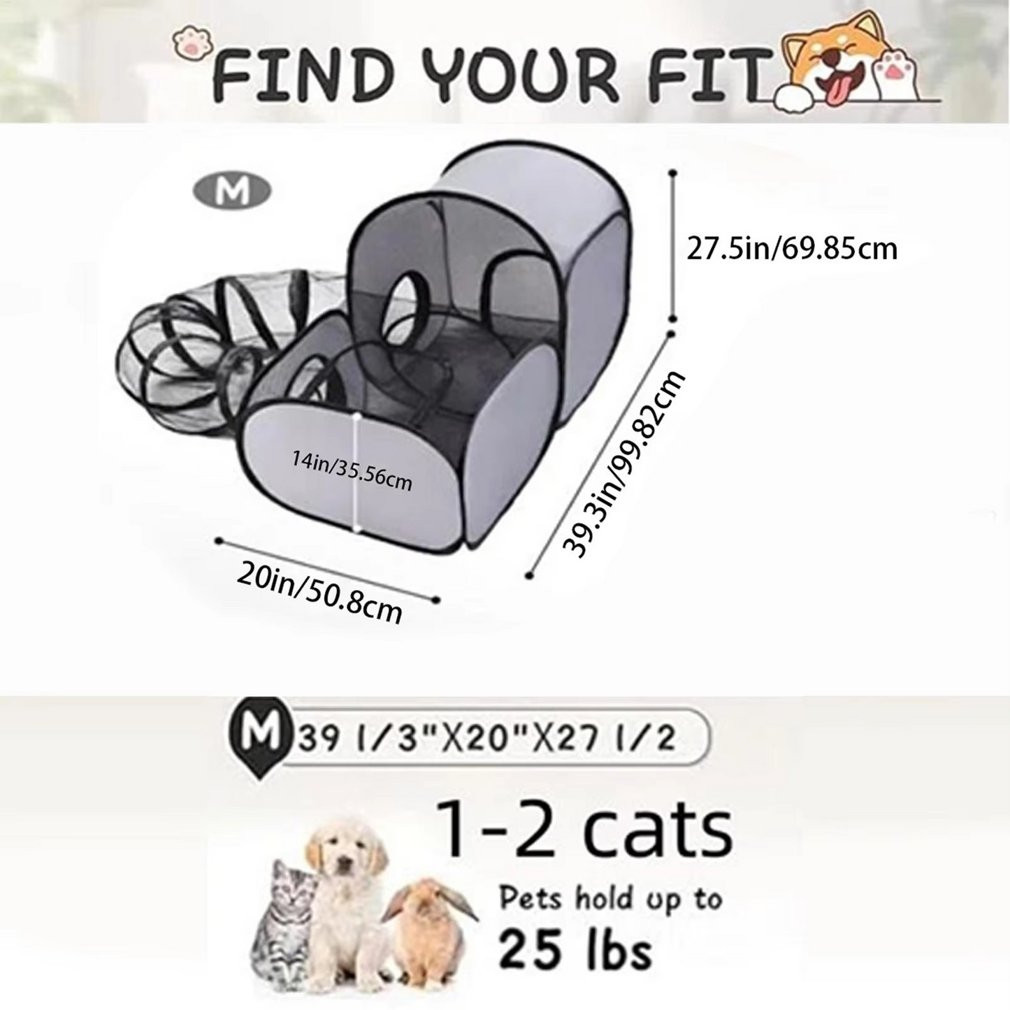 KittyCamp™ | Katzen-Spielzelt mit Tunnel – Faltbar, atmungsaktiv & stressreduzierend