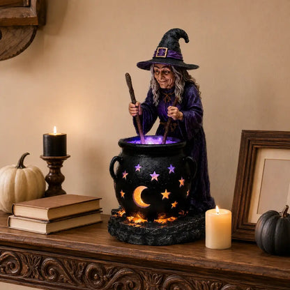 Solar-Gartenleuchte Hexenkessel für Halloween-Deko