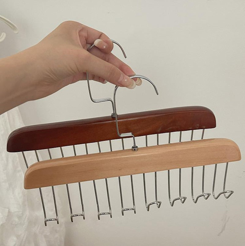 Anti-Rutsch Mehrfach-Kleiderhaken mit 8 Haken | Stahl & Holz | Für Jacken, Taschen, Schals & Dessous | 18,5 × 28 cm