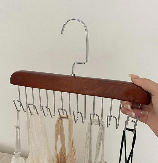 Anti-Rutsch Mehrfach-Kleiderhaken mit 8 Haken | Stahl & Holz | Für Jacken, Taschen, Schals & Dessous | 18,5 × 28 cm