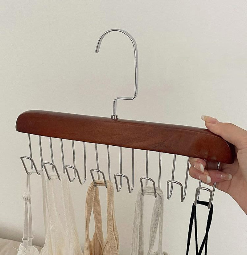 Anti-Rutsch Mehrfach-Kleiderhaken mit 8 Haken | Stahl & Holz | Für Jacken, Taschen, Schals & Dessous | 18,5 × 28 cm