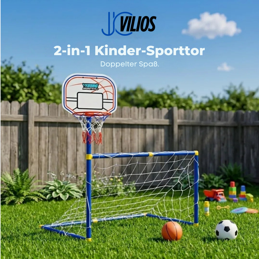 2-in-1 Kinder-Sporttor – Fußballtor & Basketballkorb in einem Set