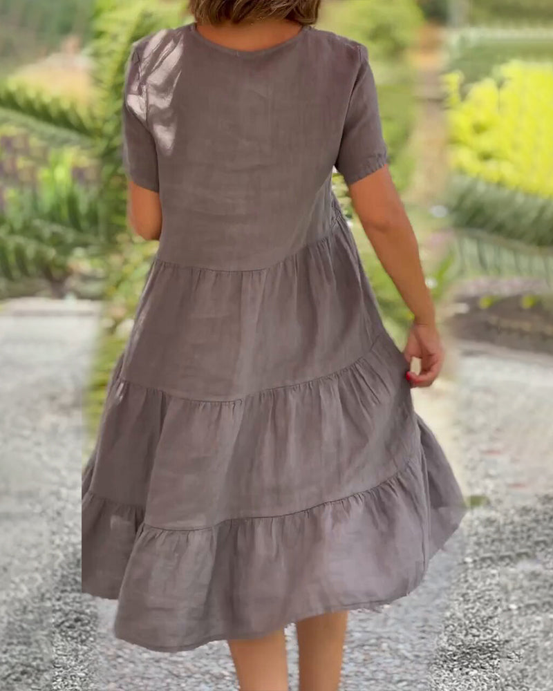 Jula - Baumwoll-Leinen-Kleid mit V-Ausschnitt