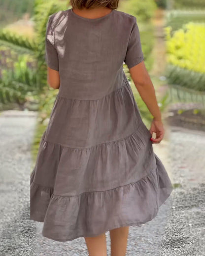 Jula - Baumwoll-Leinen-Kleid mit V-Ausschnitt