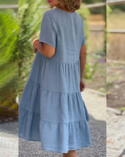 Jula - Baumwoll-Leinen-Kleid mit V-Ausschnitt
