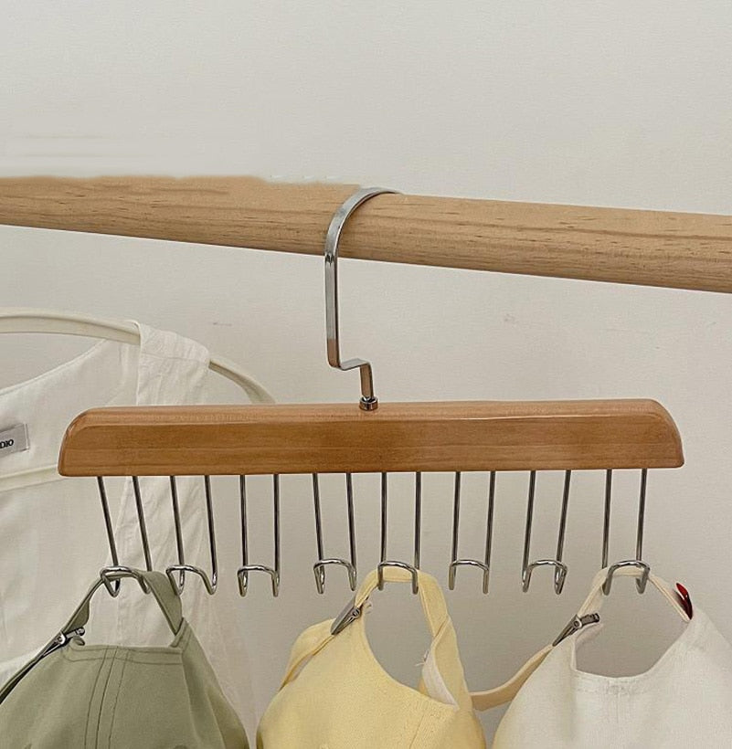 Anti-Rutsch Mehrfach-Kleiderhaken mit 8 Haken | Stahl & Holz | Für Jacken, Taschen, Schals & Dessous | 18,5 × 28 cm