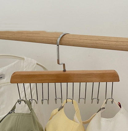 Anti-Rutsch Mehrfach-Kleiderhaken mit 8 Haken | Stahl & Holz | Für Jacken, Taschen, Schals & Dessous | 18,5 × 28 cm