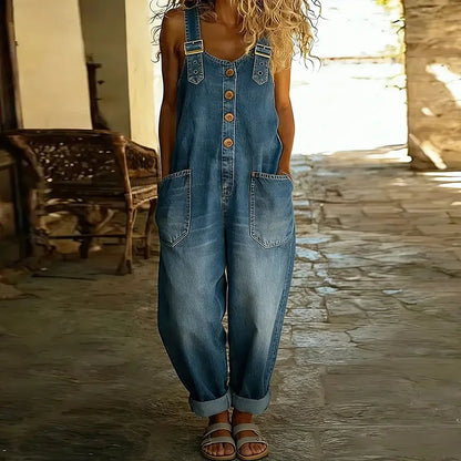 Saylor – Luftige Vintage-Latzhose in Denim-Optik mit verstellbaren Trägern