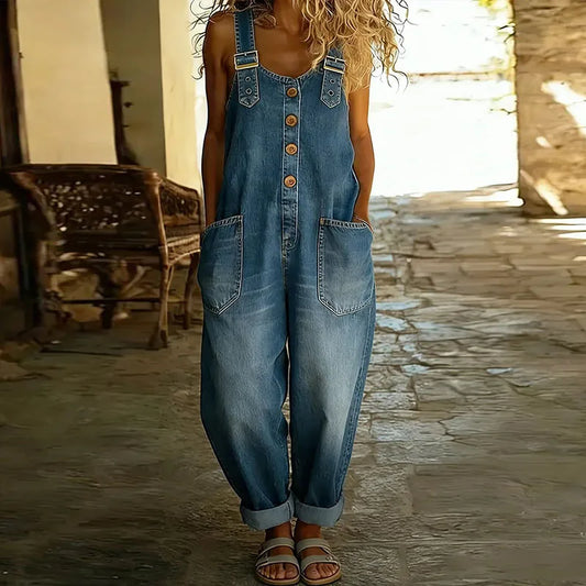 Saylor – Luftige Vintage-Latzhose in Denim-Optik mit verstellbaren Trägern