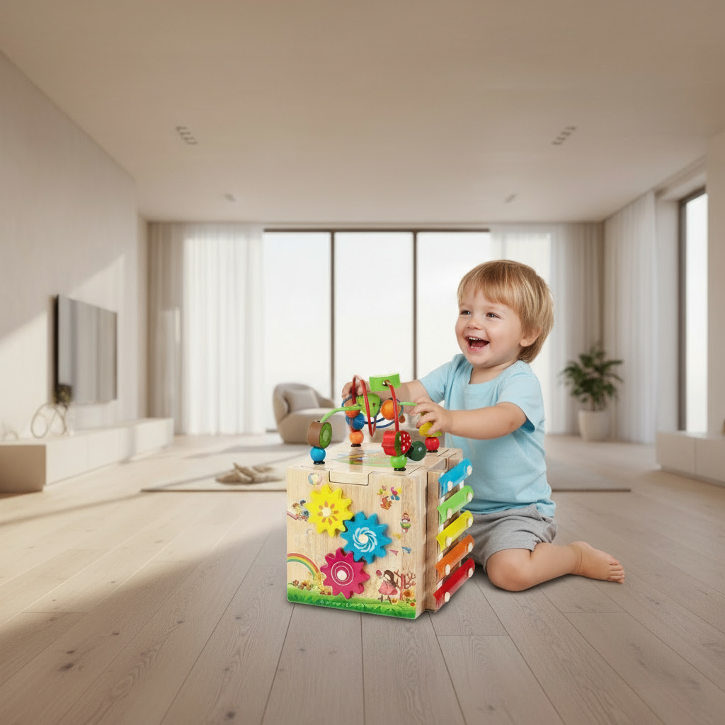 EduCube™ 8-in-1 | Montessori Aktivitätswürfel für spielerisches Lernen, Motoriktraining und frühe Entwicklung
