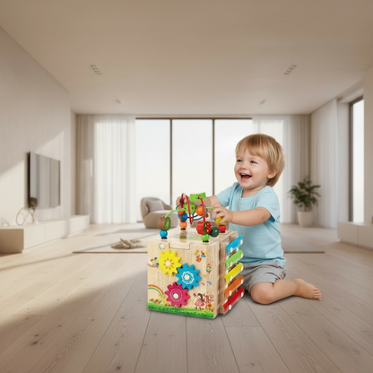 EduCube™ 8-in-1 | Montessori Aktivitätswürfel für spielerisches Lernen, Motoriktraining und frühe Entwicklung