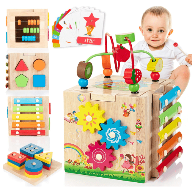 EduCube™ 8-in-1 | Montessori Aktivitätswürfel für spielerisches Lernen, Motoriktraining und frühe Entwicklung