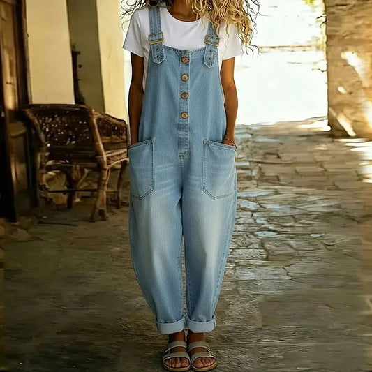 Saylor – Luftige Vintage-Latzhose in Denim-Optik mit verstellbaren Trägern