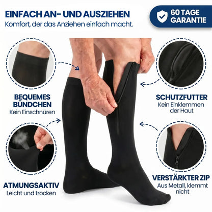 BeinLeicht™ | Kompressionsstrümpfe mit Reißverschluss – Unterstützen die Durchblutung & lindern Beschwerden bei Krampfadern
