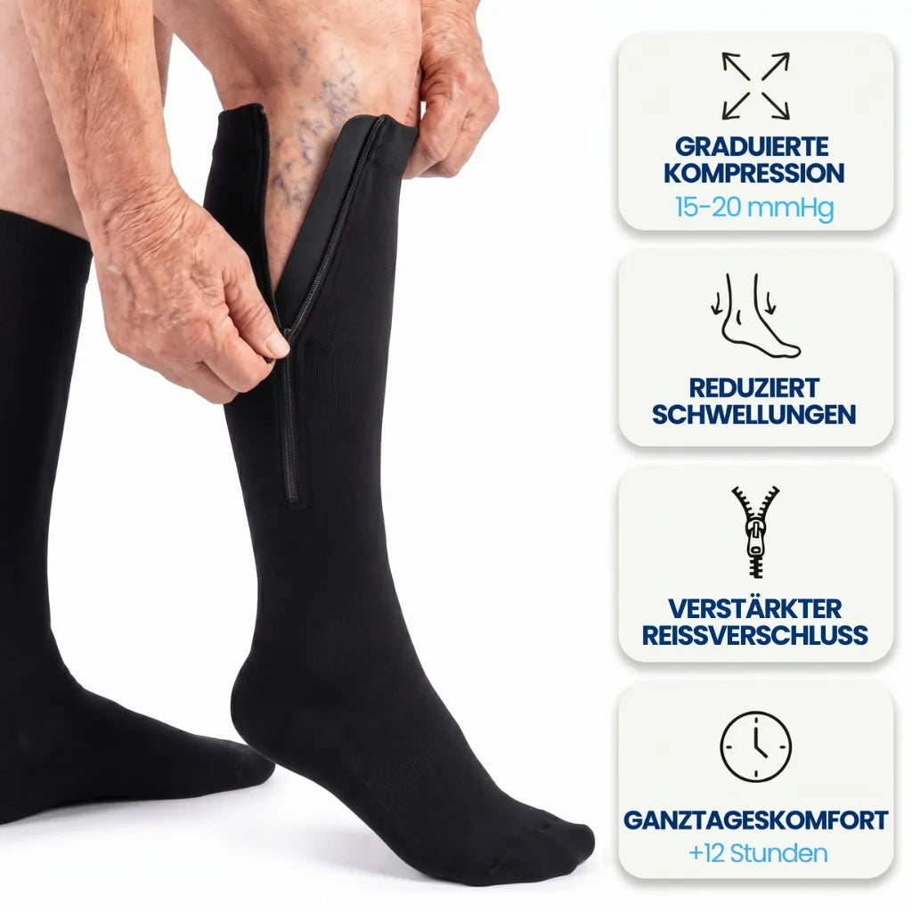 BeinLeicht™ | Kompressionsstrümpfe mit Reißverschluss – Unterstützen die Durchblutung & lindern Beschwerden bei Krampfadern