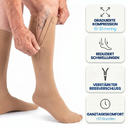 BeinLeicht™ | Kompressionsstrümpfe mit Reißverschluss – Unterstützen die Durchblutung & lindern Beschwerden bei Krampfadern