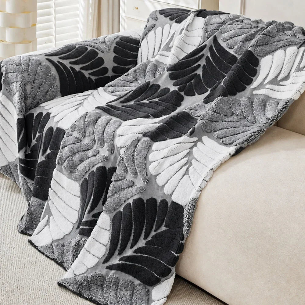 LeafPlush™ | Kuschelweiche Sofadecke mit elegantem Blattmuster – Für gemütliche Stunden & ein stilvolles Zuhause!