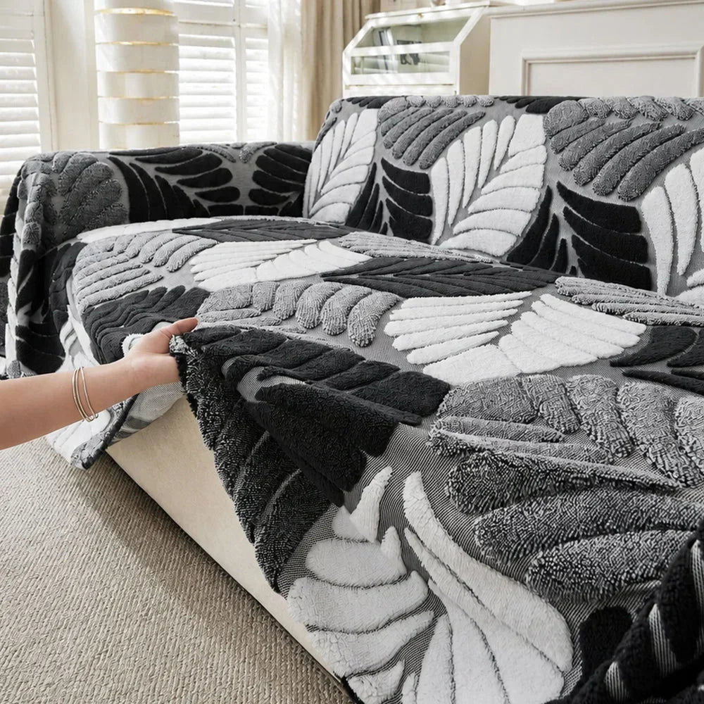LeafPlush™ | Kuschelweiche Sofadecke mit elegantem Blattmuster – Für gemütliche Stunden & ein stilvolles Zuhause!