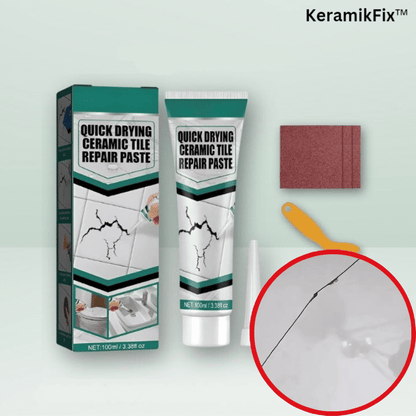 Fliesen Reparaturpaste 100 ml für Keramik & Porzellan | Fugenlos ausbessern in 10 Minuten | Inkl. Spachtel & Schleifpapier