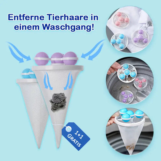 Tierhaar Entferner für Waschmaschine | Wiederverwendbare Wäschehilfe mit Netzbeutel & Kugeln | Für Haare & Fussel