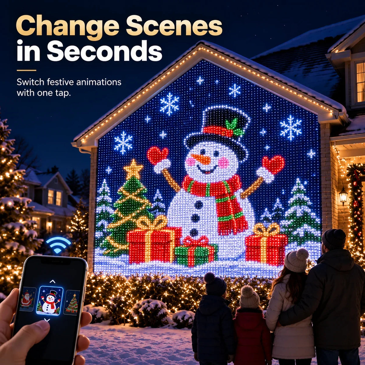 Weihnachtliche LED Hausnetz- und Wandvorhangbeleuchtung