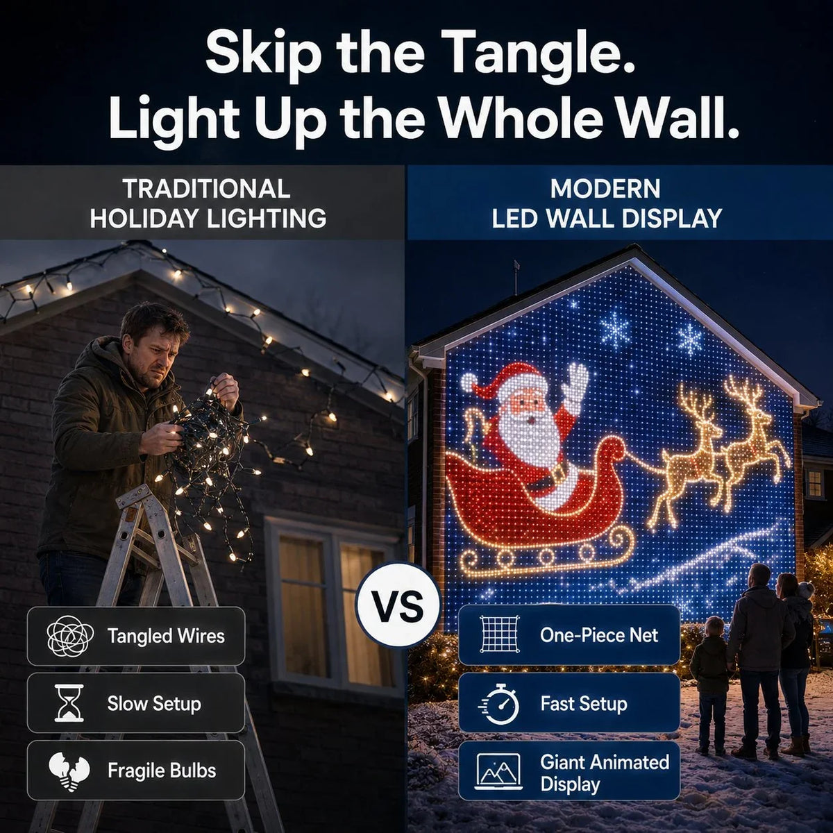 Weihnachtliche LED Hausnetz- und Wandvorhangbeleuchtung