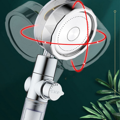 Duschkopf mit Propeller-Turbine & Filter | Spürbar mehr Druck & 360° verstellbar | Wasser sparen, abnehmbar, Standardanschluss