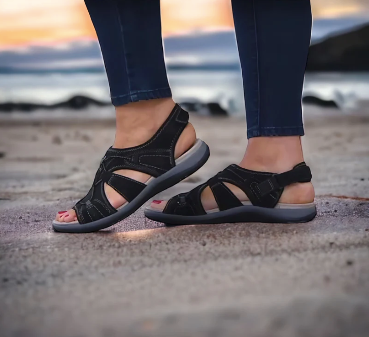 Damen Orthopädische Sandalen mit Keilabsatz 4 cm | Dreifach-Fußgewölbe-Stütze | rutschfest & leicht | Sommer-Komfort