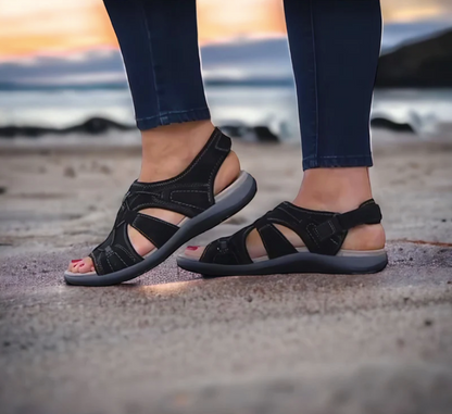 Damen Orthopädische Sandalen mit Keilabsatz 4 cm | Dreifach-Fußgewölbe-Stütze | rutschfest & leicht | Sommer-Komfort