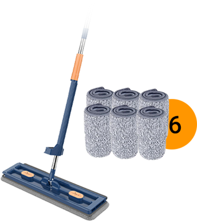 Flachwischer mit Selbst-Auswringer & Schmutzkamm | 360° drehbarer Mopkopf | Edelstahlstiel 126 cm | 2 Mikrofaserpads