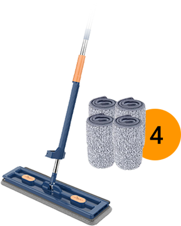 Flachwischer mit Selbst-Auswringer & Schmutzkamm | 360° drehbarer Mopkopf | Edelstahlstiel 126 cm | 2 Mikrofaserpads
