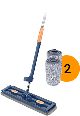 Flachwischer mit Selbst-Auswringer & Schmutzkamm | 360° drehbarer Mopkopf | Edelstahlstiel 126 cm | 2 Mikrofaserpads