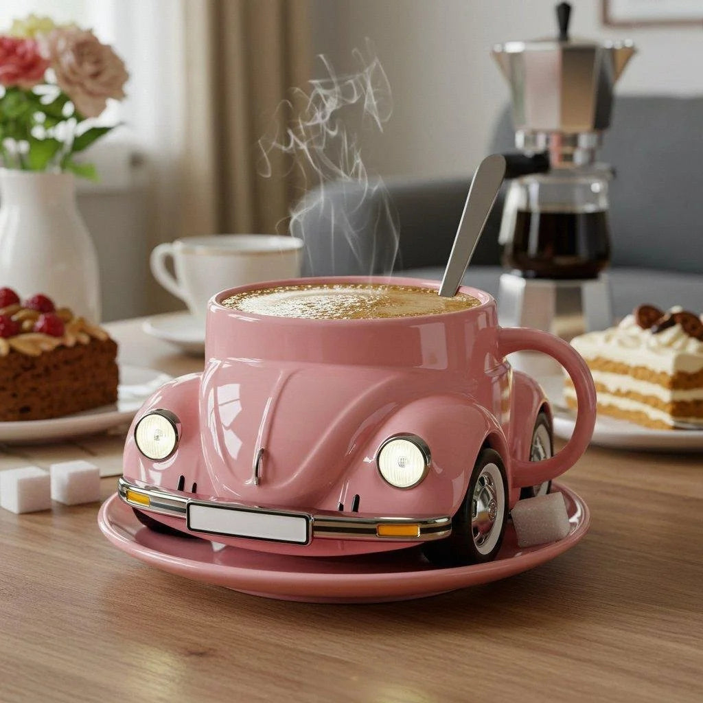Retro Keramik-Kaffeetasse im Käfer-Design | Handbemalt, detailreich & farbenfroh | 325 ml für Kaffee & Tee | Geschenkidee