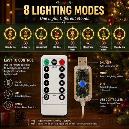 Weihnachtliche Vorhang-Lichterkette | USB-betrieben & mit Fernbedienung | 3,5 m