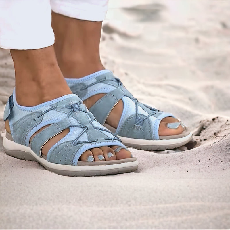 Damen Orthopädische Sandalen mit Keilabsatz 4 cm | Dreifach-Fußgewölbe-Stütze | rutschfest & leicht | Sommer-Komfort