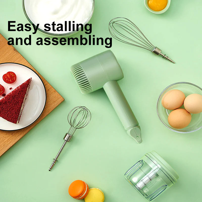 Kabelloser Handmixer | 3 Geschwindigkeiten | Wiederaufladbar | Edelstahlbesen
