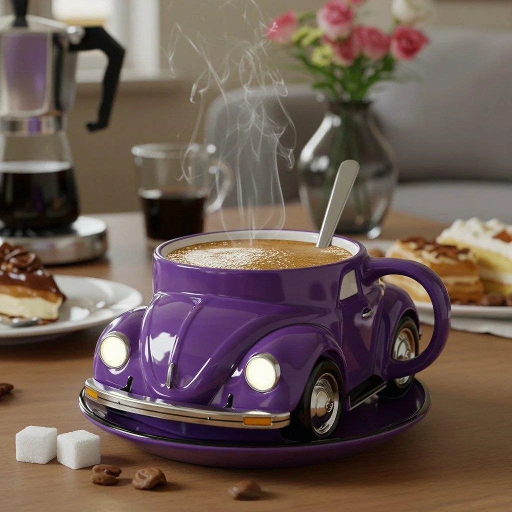 Retro Keramik-Kaffeetasse im Käfer-Design | Handbemalt, detailreich & farbenfroh | 325 ml für Kaffee & Tee | Geschenkidee