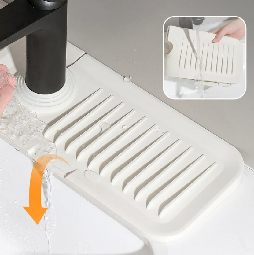 HydraGrip — Spritzschutzmatte für Spüle und Waschbecken mit Abtropfschale für Küche & Bad