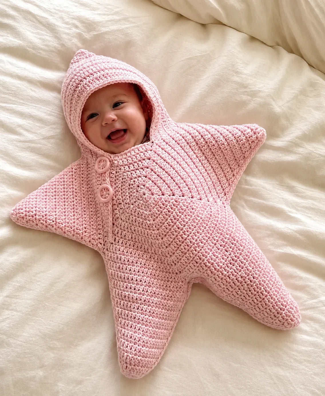 CozyNook™ | Gehäkelte Babydecke mit Kapuze im Stern-Design