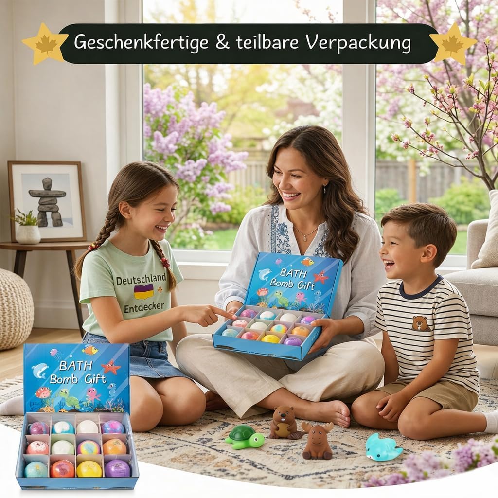 Badekugeln Kinder Set – 12 Badebomben mit Überraschung und Mega Schaum | Geschenkset für Kinder, Geburtstag & Feiertage