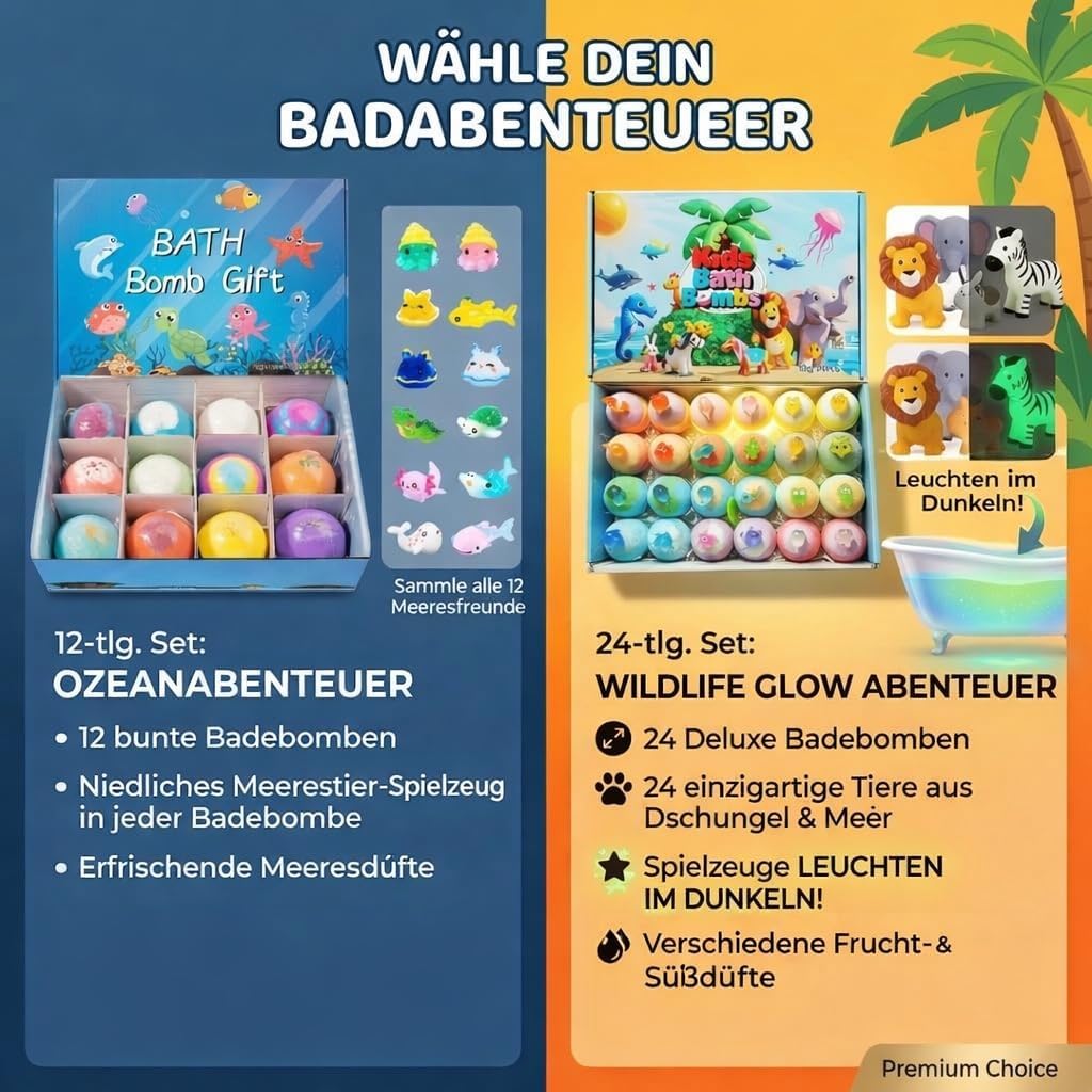 Badekugeln Kinder Set – 12 Badebomben mit Überraschung und Mega Schaum | Geschenkset für Kinder, Geburtstag & Feiertage