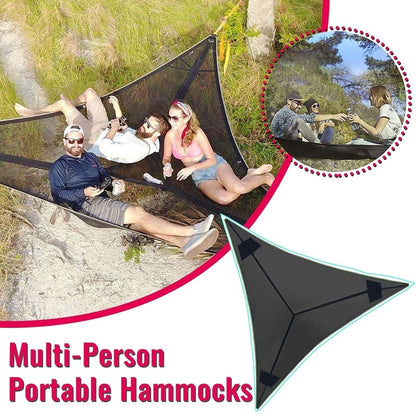 3-Punkt Camping Hängematte Dreieck | Bis 500 kg Tragkraft | Schwebend ohne ebenen Boden, Stauraumfächer für Outdoor & Garten