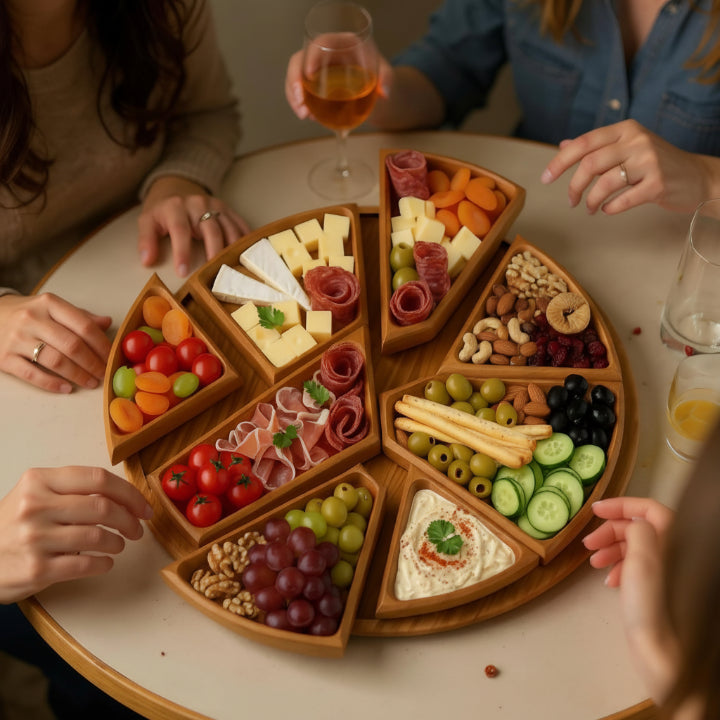 Holz-Serviertablett mit Fächern für Snacks & Vorspeisen